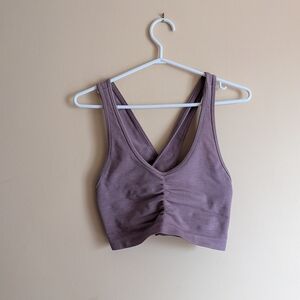 Alphalete V-Neck Ruched Sports Bra Top - Mauve